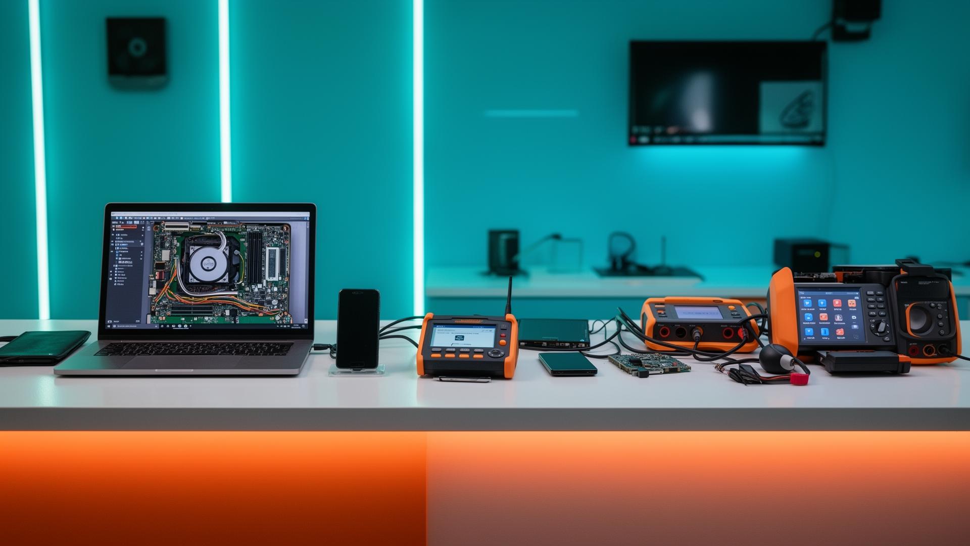 Computer repair help desk with diagnostic equipment ready for customer service in Fort Myers